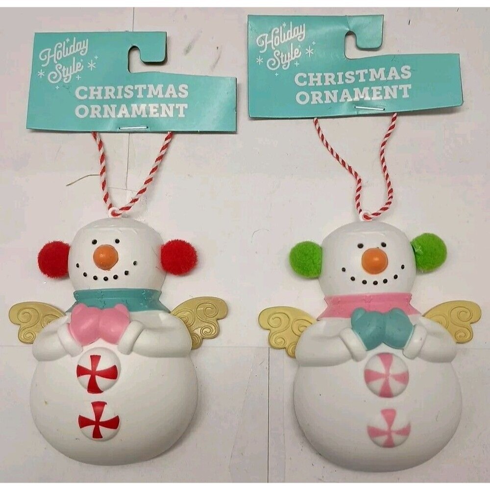 Snowman Lot Of 2 Boy And Girl Large Christmas Embellished Ornaments Plastic